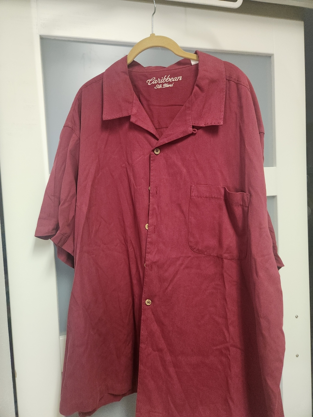 Caribbean Joe Silk Blend Maroon Short-Sleeve Camp Shirt